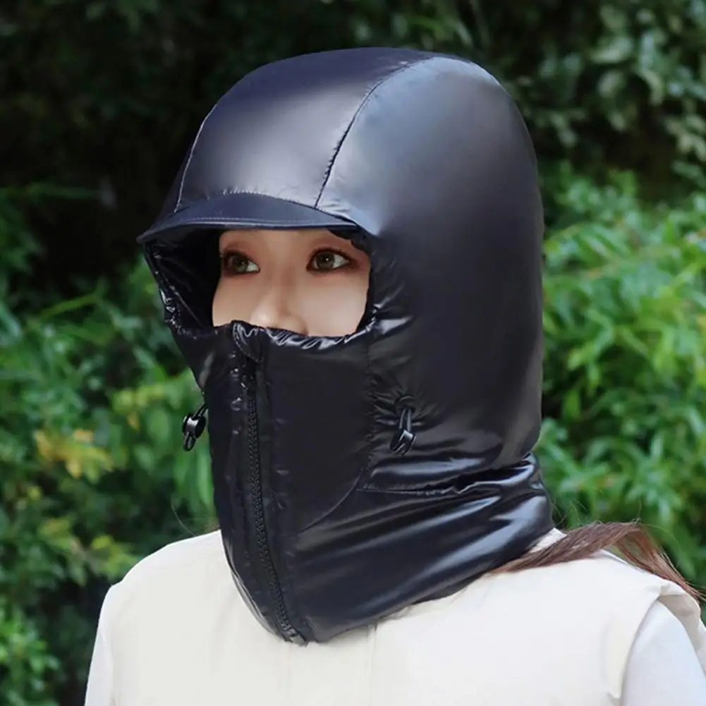 Neck-warming Riding Hat Winter Riding Hat with Thickened Brim Windproof Neck Wrap Adjustable Drawstring Skiing Cap for Warm