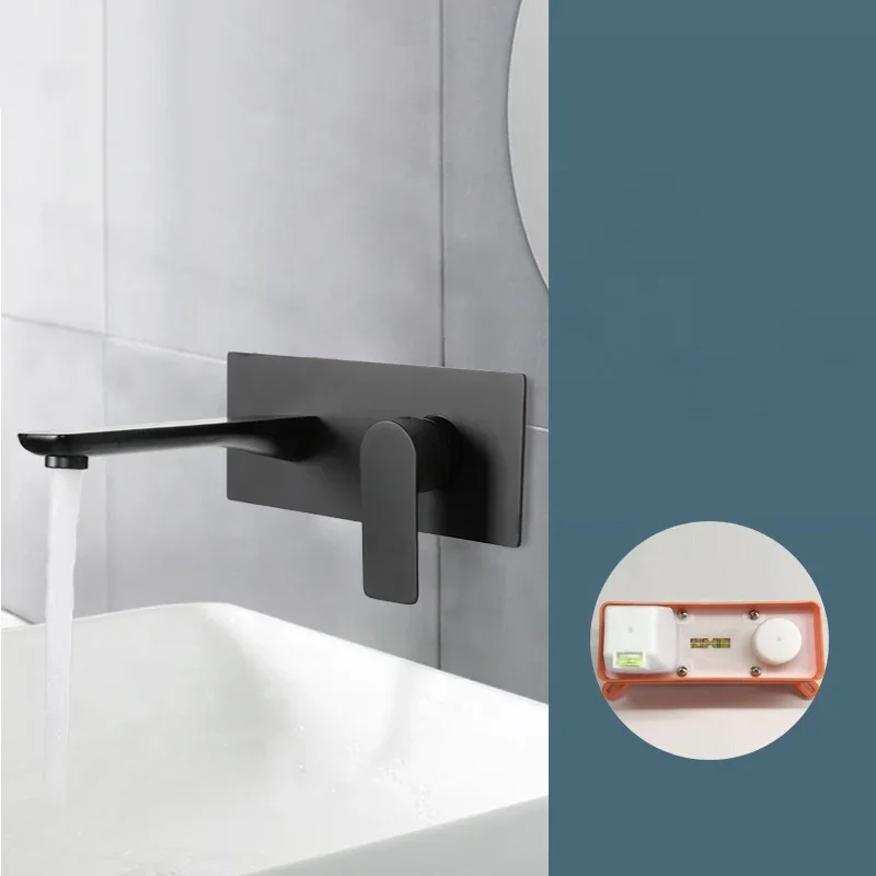 New Design Solid Brass High Quality Gun Gray Wall Mounted Concealed Bathroom Basin Faucet Tap