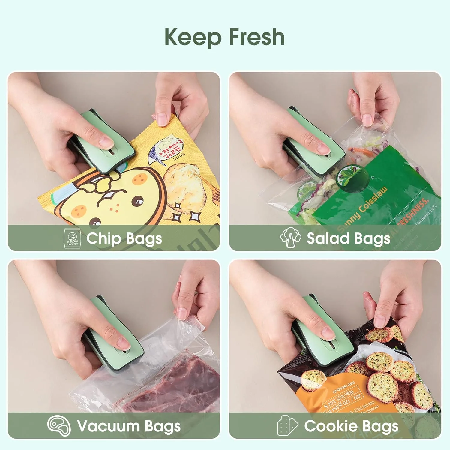 Мини-запайщик пакетов, перезаряжаемый термосварщик 2 в 1, портативная машина для запечатывания, вакуумный запечатщик пластиков, сохраняет пищевые чипсы Coo