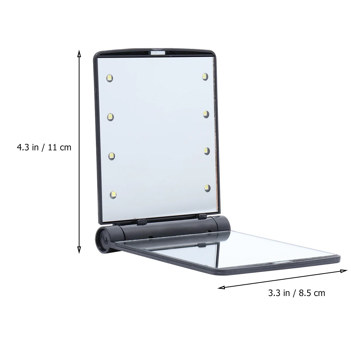 

Black Double-Sided Folding Compact LED Makeup Mirror Portable Mini Mirror Slim Design Bright 8 LED Lights