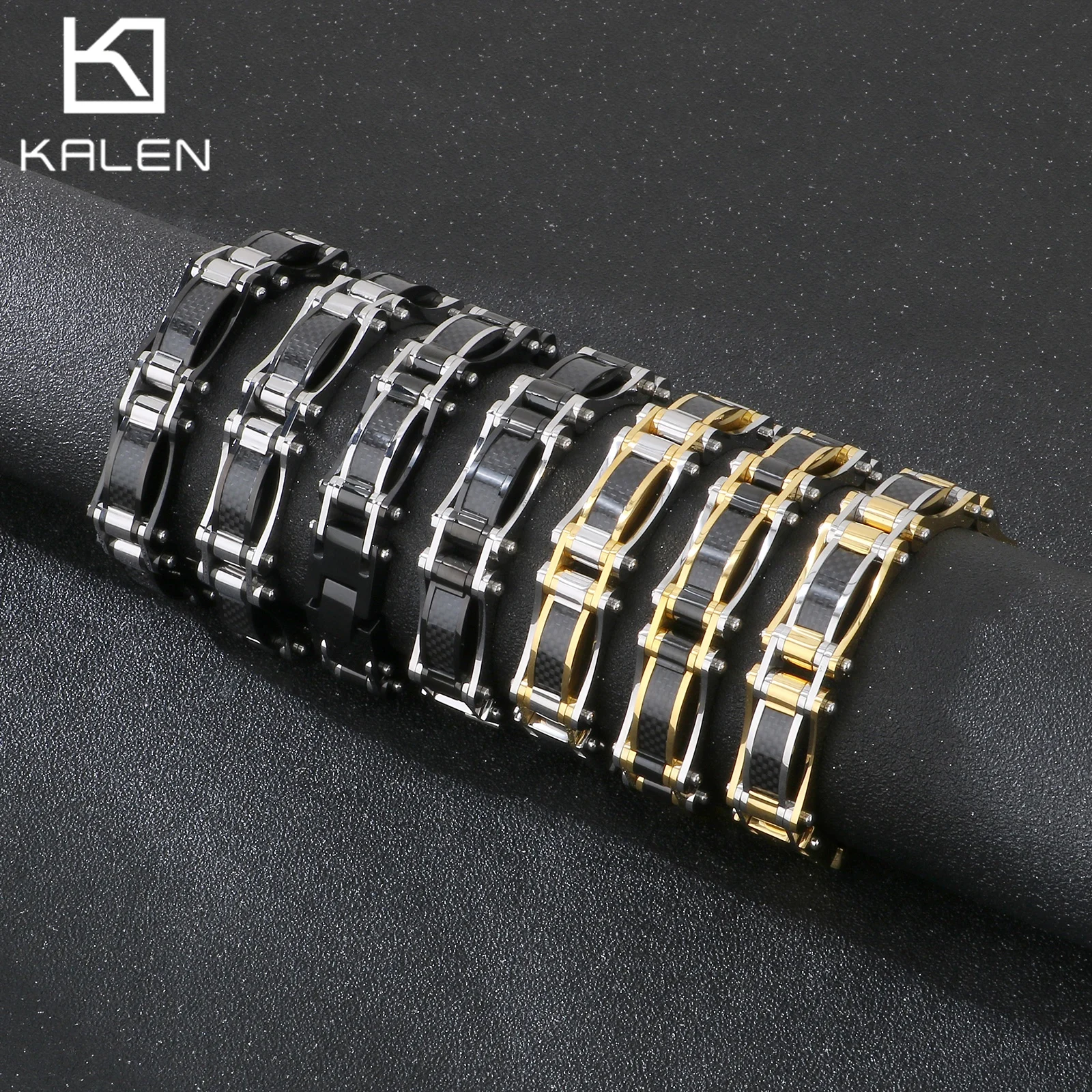15mm Multicolour Luxury Link Chain Bracelet With Carbon Fibre Inside - Stainless Steel 304 - KB186981-KFC