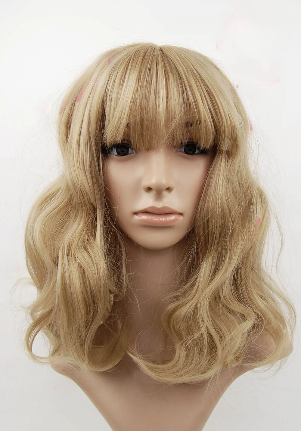 

Dark Sandy Blonde Mid Length Wavy with Fringe Sythetic Wig