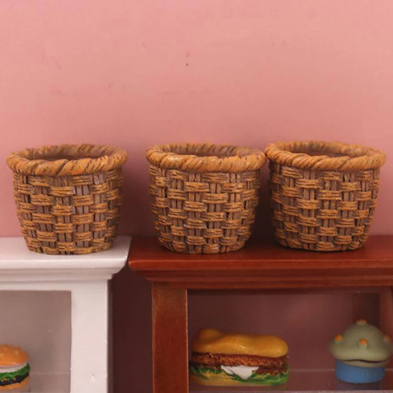 Cesta De Resina Em Miniatura Dollhouse, Bonecas Modelo, Acessórios De Cozinha, 1:12, 1Pc