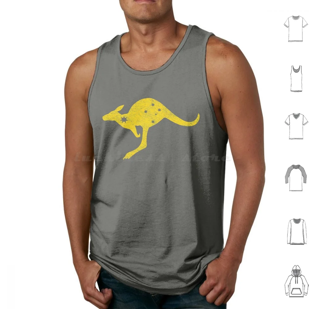 Australia Kangaroo Aussie Flag ( Distressed Yellow ) Tank Tops Vest Sleeveless Enigmaticone Military Sports Green And Gold