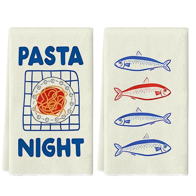 Conjunto de 2 Toalhas de Cozinha Pasta + Sardine, 40cm*60cm, Super Absorventes e Macias, Panos de Limpeza para Cozinha e Confeitaria, Toalhas de Mão, Panos de Limpeza, Panos de Prato, Decoração de Cozinha, Decoração de Sala de Estar, Essenciais para Cozin