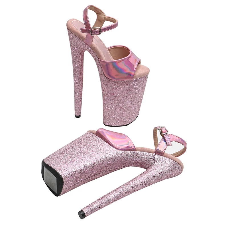 Leecabe 23CM / 9inches Shiny PU Upper   fashion  Glitter Platform High Heels slipper Sandals Pole Dance shoes