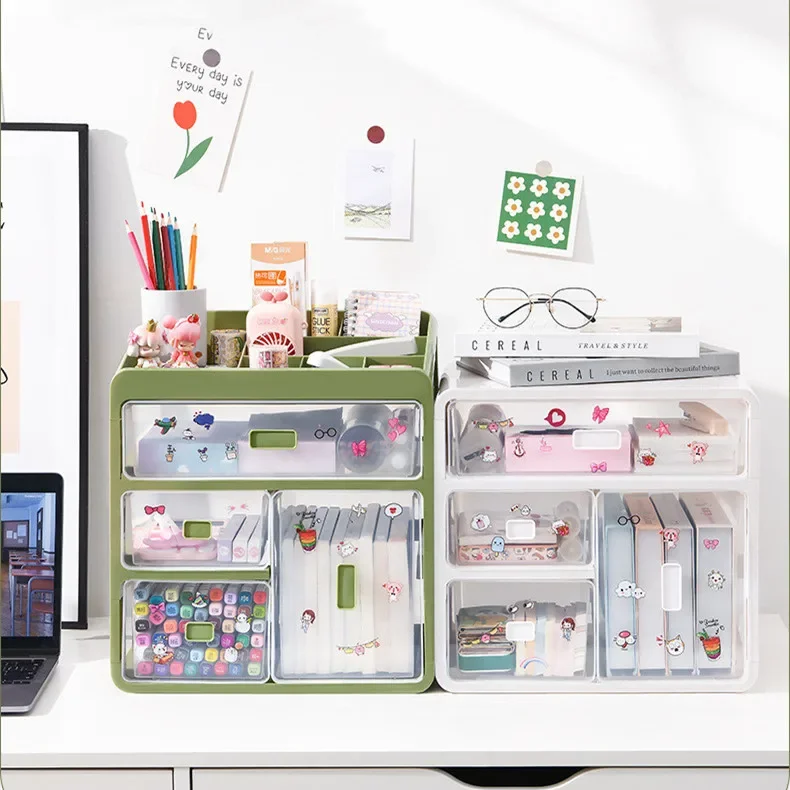 4Layers Office Desktop Green Clear Documents Stationery Storage Box Home Bedroom Girls Skin Care Jewelrys Sundry Organizer Rack