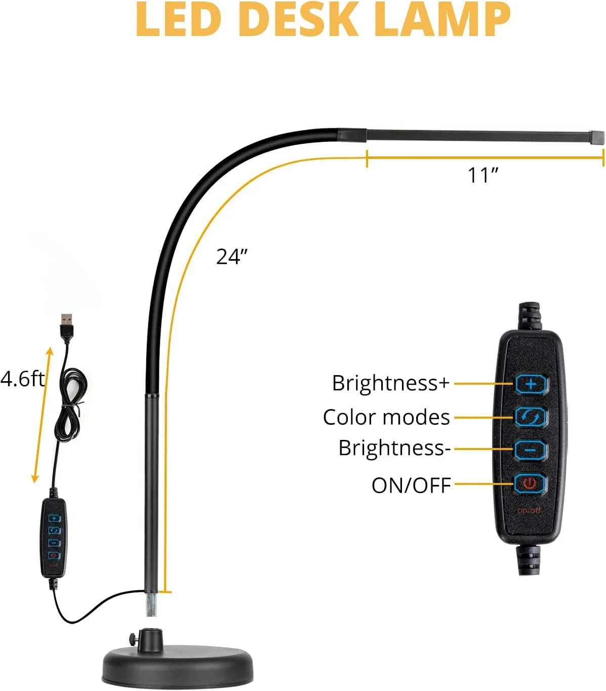 LED Desk Lamp, Swing Arm Architect Task Lamp with Long Flexible Gooseneck, 3 Color Modes, and USB Adapter for Home Reading Lamp