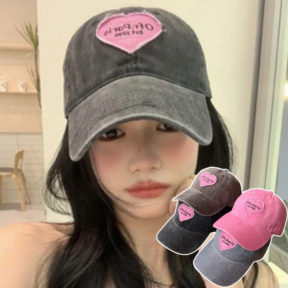 Women Baseball Cap Vintage Trendy Fashion Washed Cotton Dad Hat Retro Y2K Pink Love Heart Letter Embroidered Snapback Caps ????