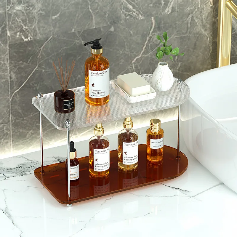 Acrylic Bathroom Organizer Rack Luxury Makeup Cream Skincare Perfume Storage Holder Home Tabletop Shampoo Shelf 3 Colors