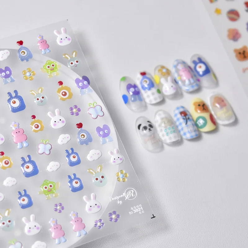 1pc Jelly Fruit Sticker Lovely Animals Little Monster Bunny High Quality  Adhesive Nail Sticker Nail Art Decoration Decals