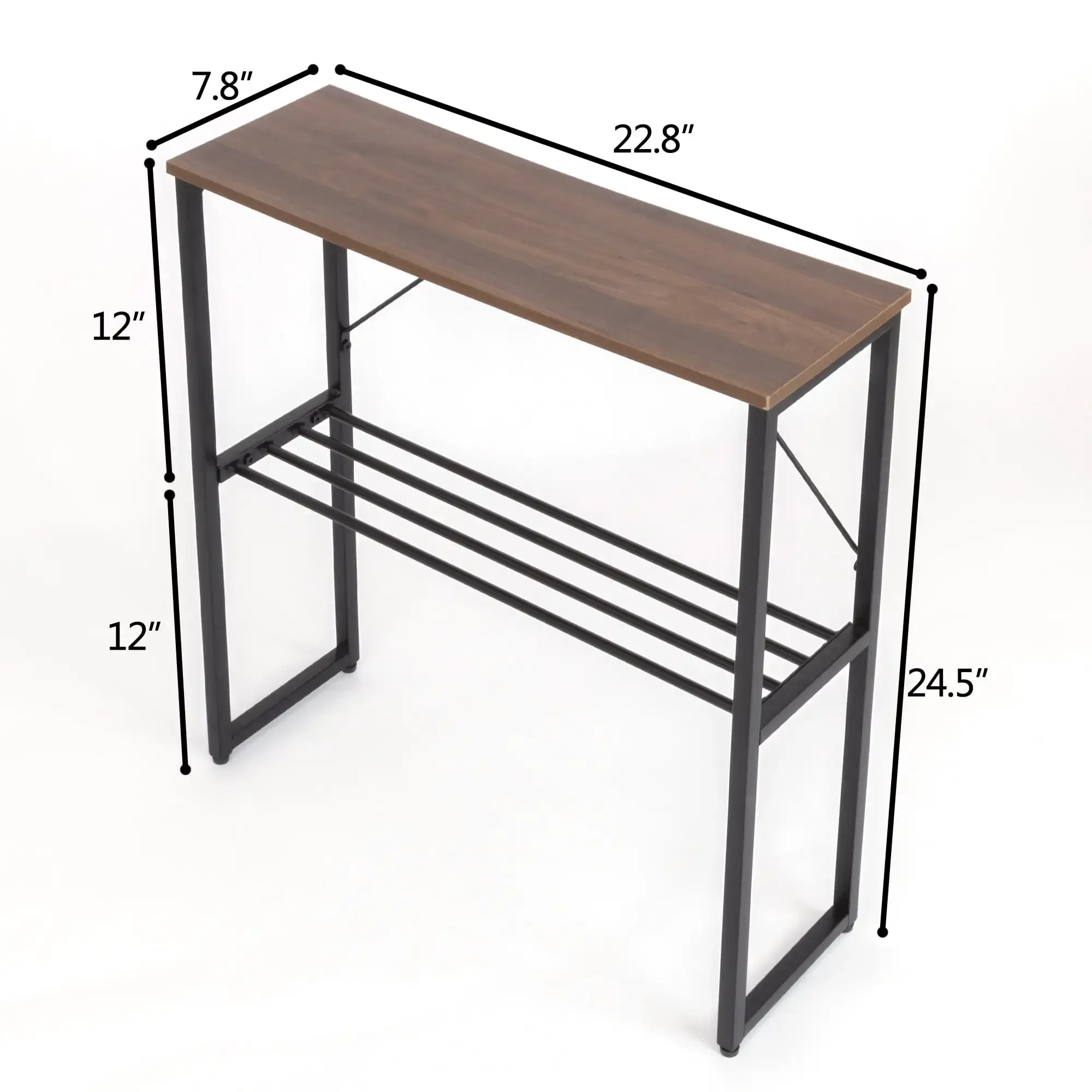 طاولة جانبية ضيقة طويلة مع رف تخزين من 3 طبقات، طاولة جانبية للأريكة موفرة للمساحة للمساحات الصغيرة، لمسة نهائية من خشب الجوز البني #6