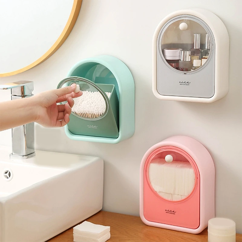 Kotak penyimpanan ABWR, wadah kapas kosmetik perekat terpasang di dinding, Organizer pemasangan pada dinding, kotak penyimpanan bebas lubang