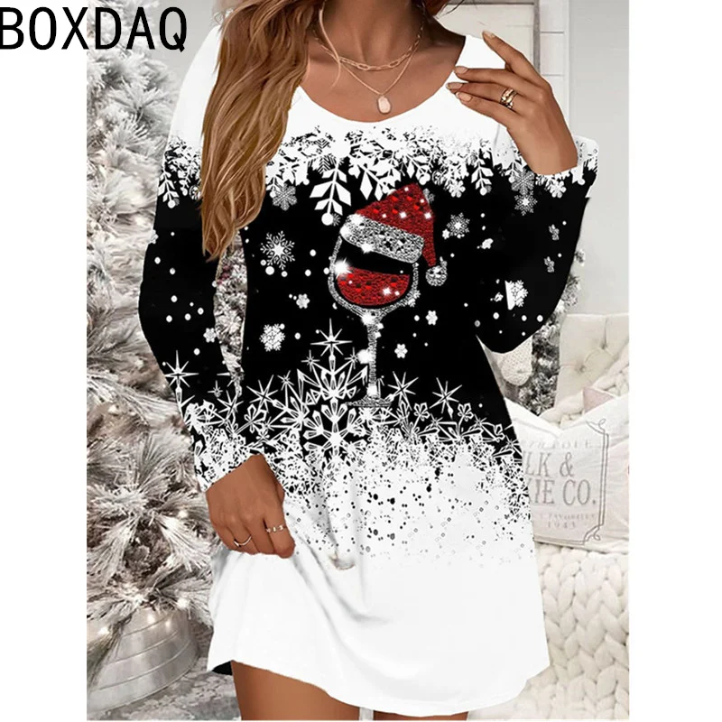 New Hot Selling Christmas Dress Autumn Long Sleeve Casual A-Line Dress Merry Christmas Party Dress For Women Big Size Vestidos