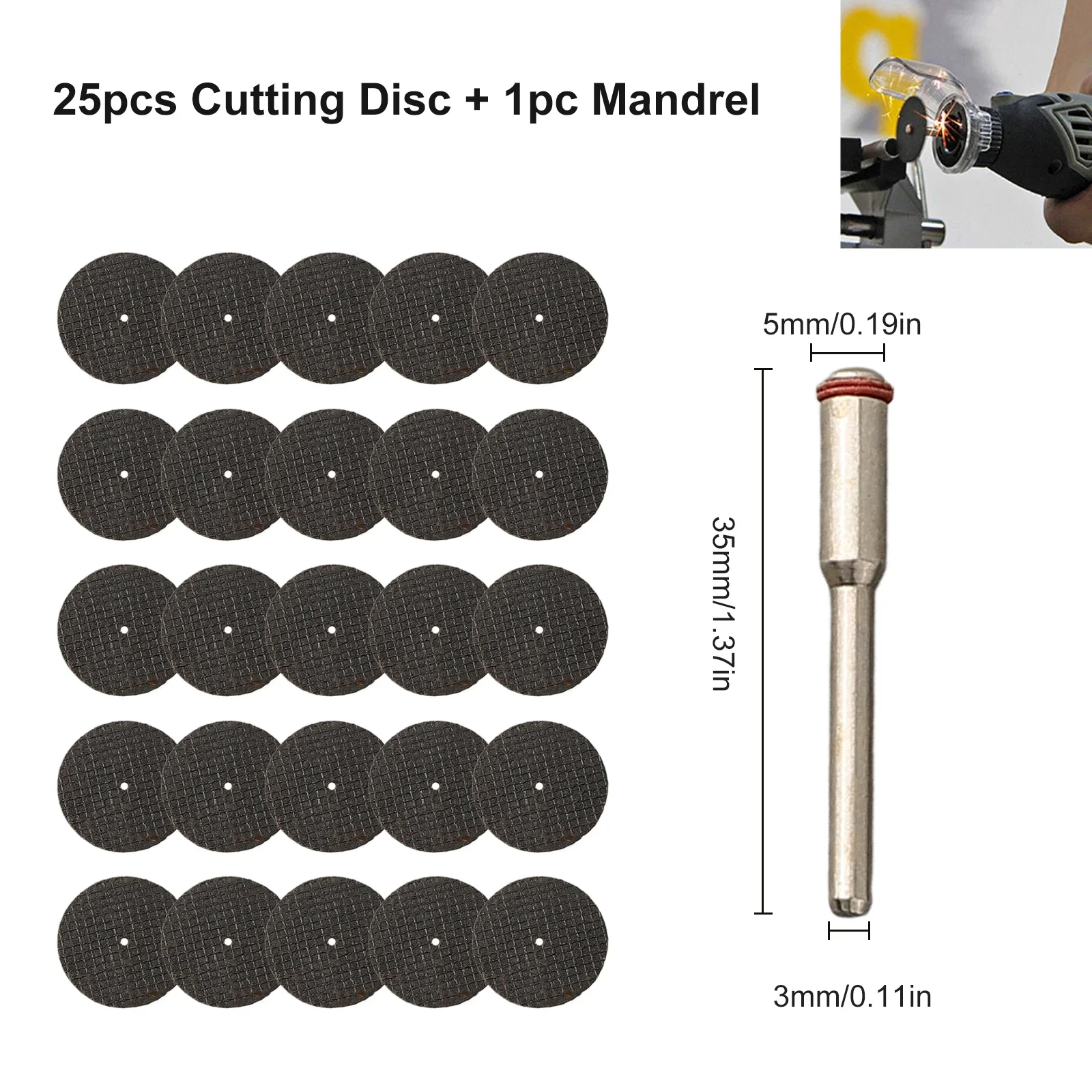 Replacement Practical Grinding Wheels Disc Mandrel 1/8 Inch 26pcs/set Black Cut Off Wheel Cutting Wheel Discs Saw Set