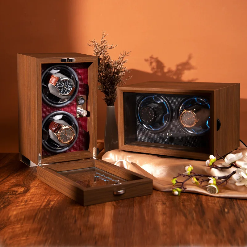 

Black Walnut Pattern Watch Winder Wooden Watch Box with Stop at Opening 2Automatic Watch Winder