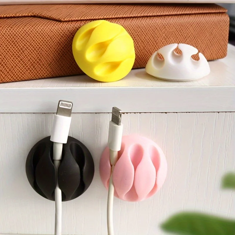 4Pcs Simple 3-slot charging cable clip, desktop cable wrapper, self-adhesive USB cable clip, mouse cable organizer