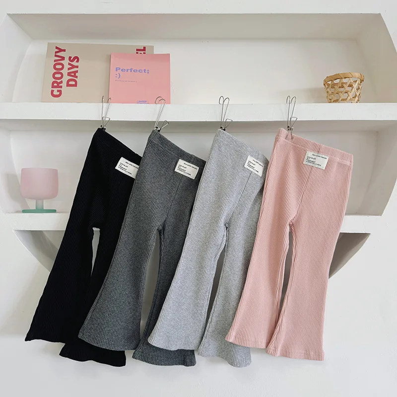 

Korean Children'S Clothing Girls Flared Pants 2024 Autumn Winter New Solid Color Slim Stretch Kids Leggings Baby Girl Trousers