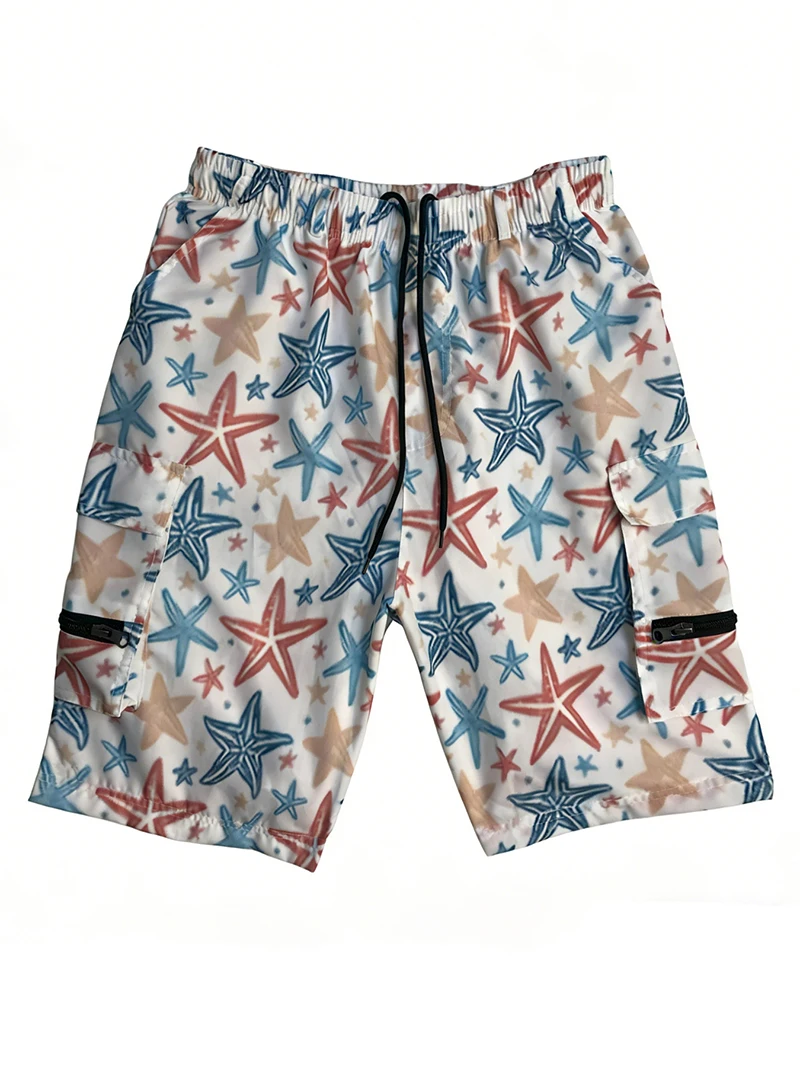 Mens All Over Print Beach Shorts with Multi Pockets Summer Quick Dry Board Shorts with Internal Drawstring Swim Trunks Swimwear image 4