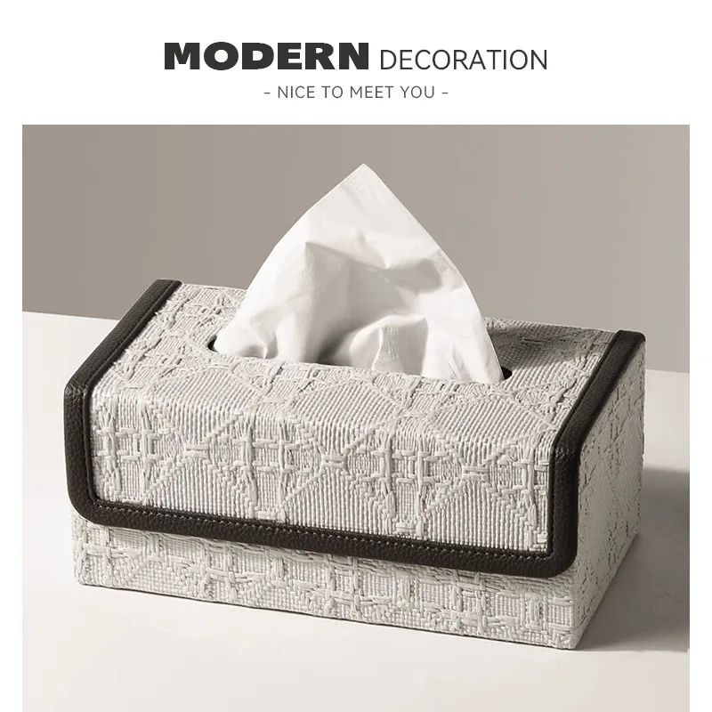 

High-end Fashion PU Leather Tissue Box Holder, Rectangular Napkin Facial Tissues Holder Dispenser, Home Office Car Tissue Box