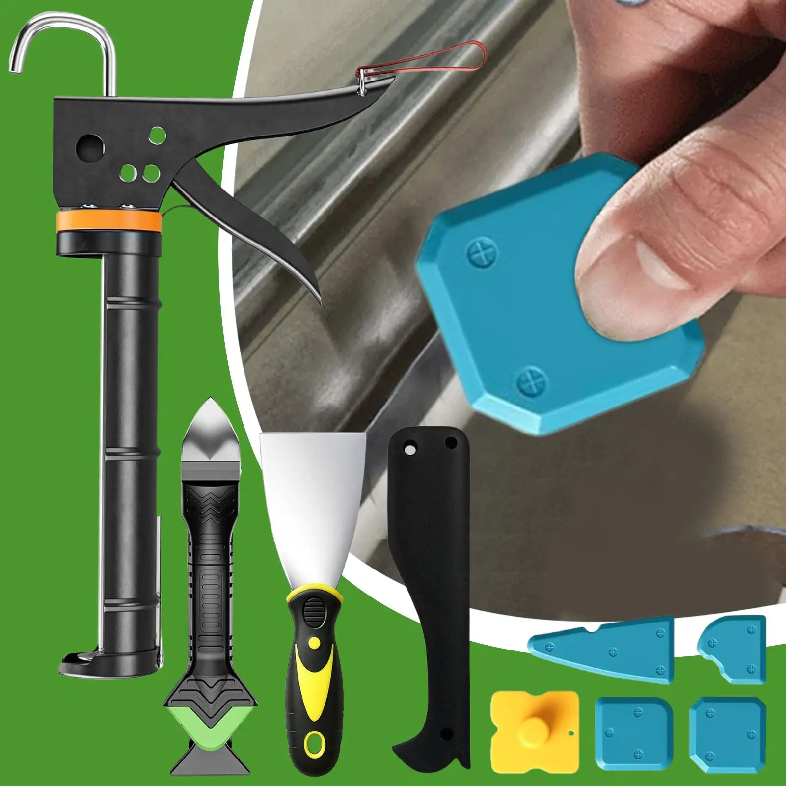 

Профессиональный набор для уплотнения 5 в 1 с инструментом для удаления клея и шпателем для шпателя для удаления уплотнения в душе и ванной комнате.