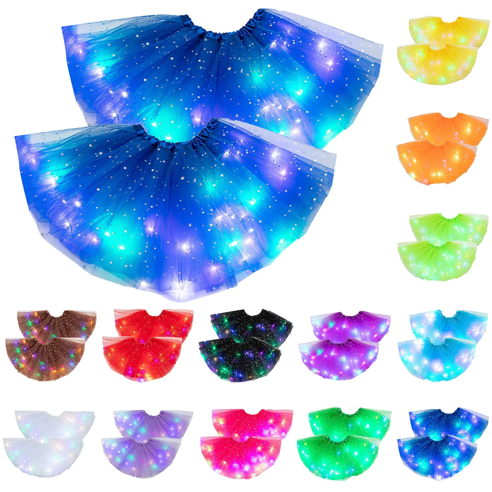 Women LED Skirt Mini Pleated Luminous Skirt Elastic Waist Star Sequin A-line Hem Lace Club Dance Party Performance Short Skirt