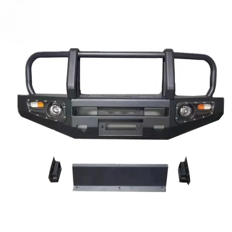 Hot Sell Matt Black Bull Bar Steel Heavy Duty Steel Front Bumper With Lights For Jimny 2018 2019 JB74