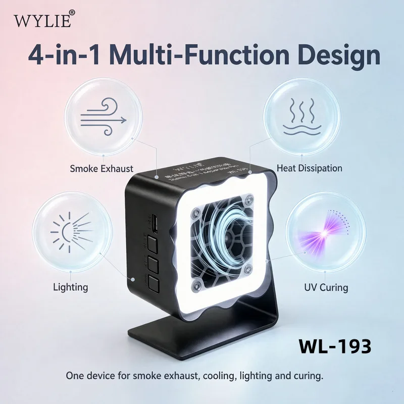 Storm 4 in 1 Rechargeable Adjustable Fan Smoke Exhaust Heat Dissipation UV Curing Light for Phone PCB Repair Tools WYLIE WL193