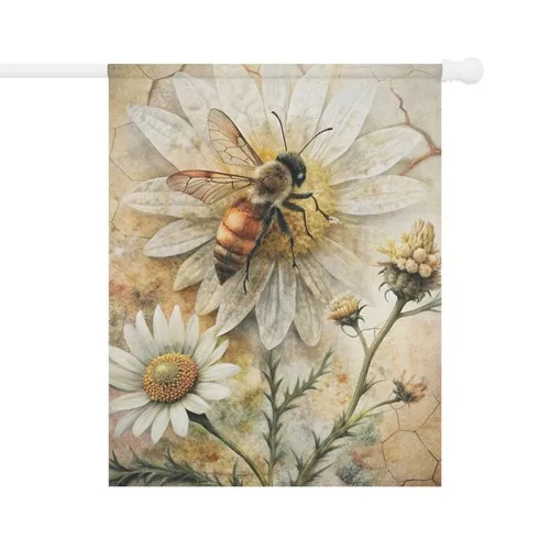 Bee Garden Flag Daisy Floral Vintage Pollinator Yard Decor Outdoor House Flag ZZO EEZ