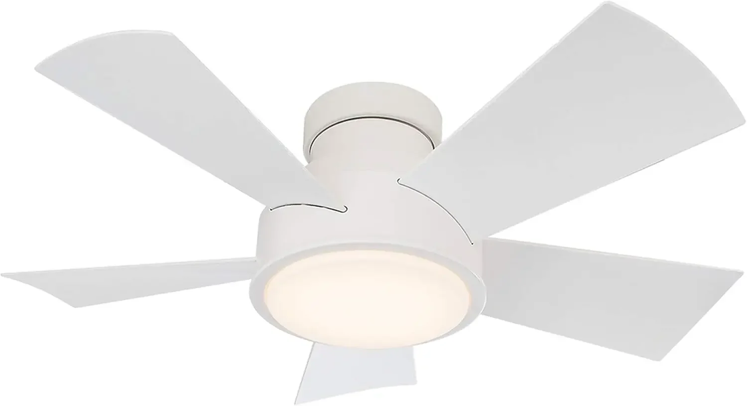 Vox Smart Indoor and Outdoor 5-Blade Flush Mount Ceiling Fan 38in Matte White with 3000K LED Light Kit and Remote Control works