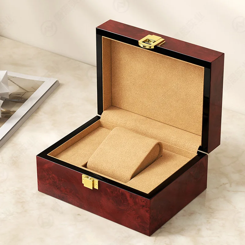 Wooden Watch Box Luxury Wine Red Wrist Watch Storage Boxes Single Watches Packaging Case Baked Paint Watches Organizer Boxes