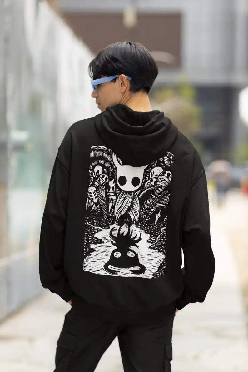 Sudadera con capucha con estampado gráfico de Hollow Knight Gaming, moda de gran tamaño con capucha para hombres y mujeres, sudadera informal Harajuku de alta calidad con capucha