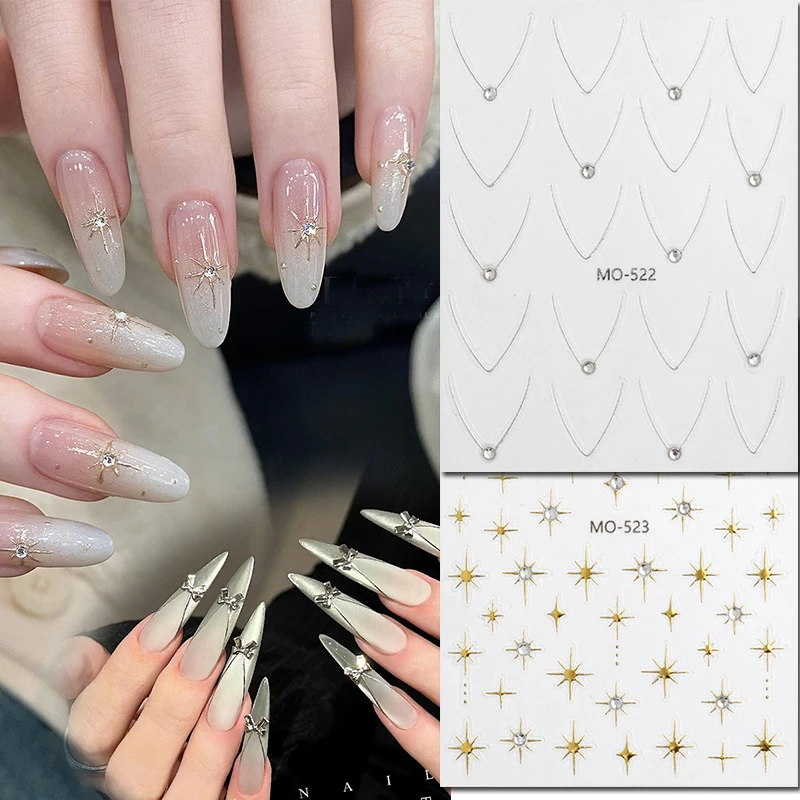 

5D Embossed Nail Art Decals Diamonds Gold Silver French Lines Tips Stars Nails Stickers Decorations For Manicure