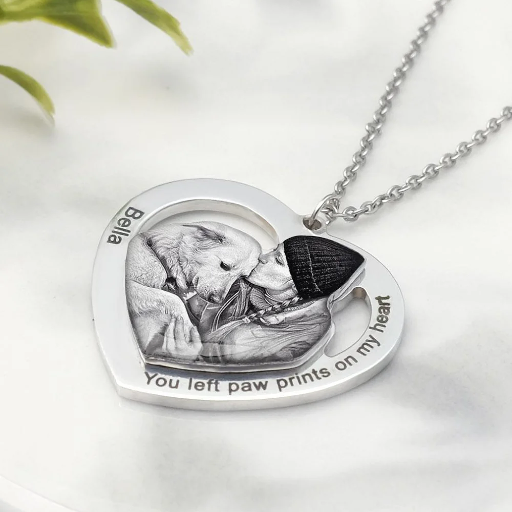 Personalized Pet Photo Heart Necklace for Women Custom Dog Picture Necklaces Engraved Christmas Day Gift Memorial Jewelry Gifts