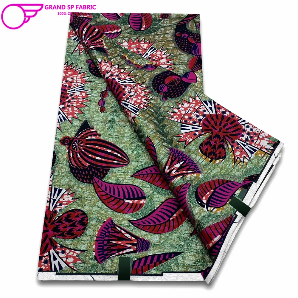 Grand Super Fabric 100% Cotton African Wax Fabric High Quality Wax Print Ankara Fabric For Sewing 6yards Women Fabric FF-89