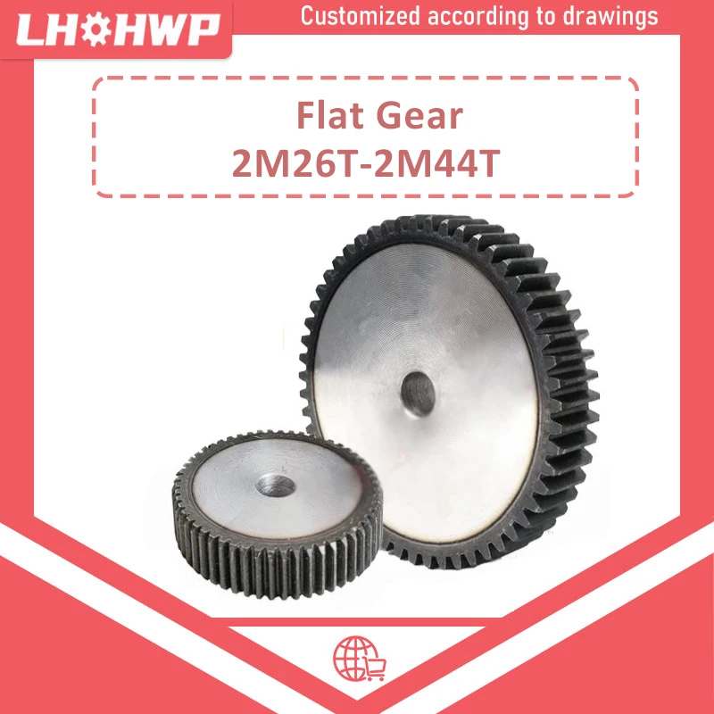 45# Steel Module 2 Flat Gear 26 Teeth To 44 Teeth Customizable With Process Hole 10mm/12mm/14mm Industrial Transmission Parts
