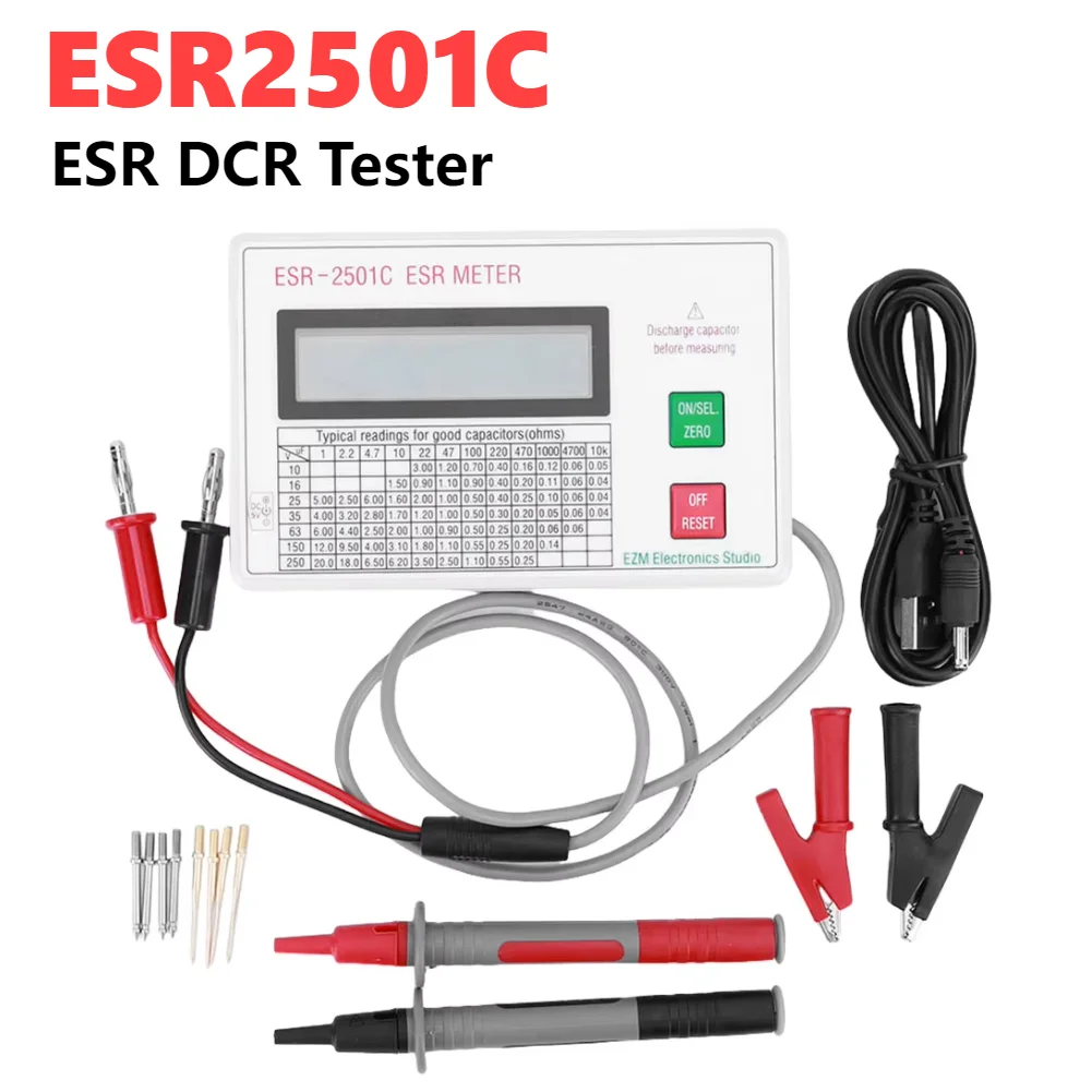 ESR2501C Capacitor ESR DCR Tester Test In Circuit Capacitance Meter Smart Shutdown Electrical Testing Meter ESR Capacitor Tester