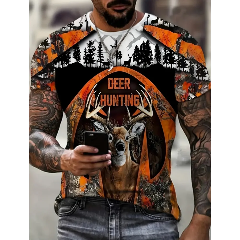 Elk Animal Forest Series Men\'s T-Shirt Fashion Short Sleeve Summer 3d Printed Men Clothing T Shirt Men Vintage Daily Casual Tops