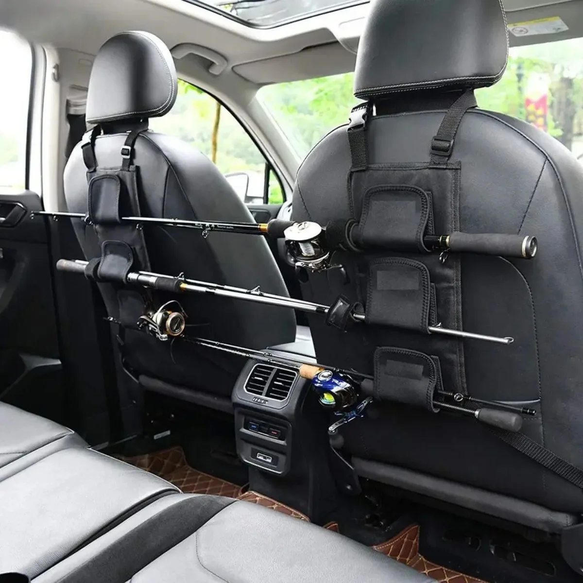 Car Back‑Seat Hanging Fishing Rod Organizer Bag Vehicle Interior Lure Rod Holder For In‑Car Fishing Gear Storage
