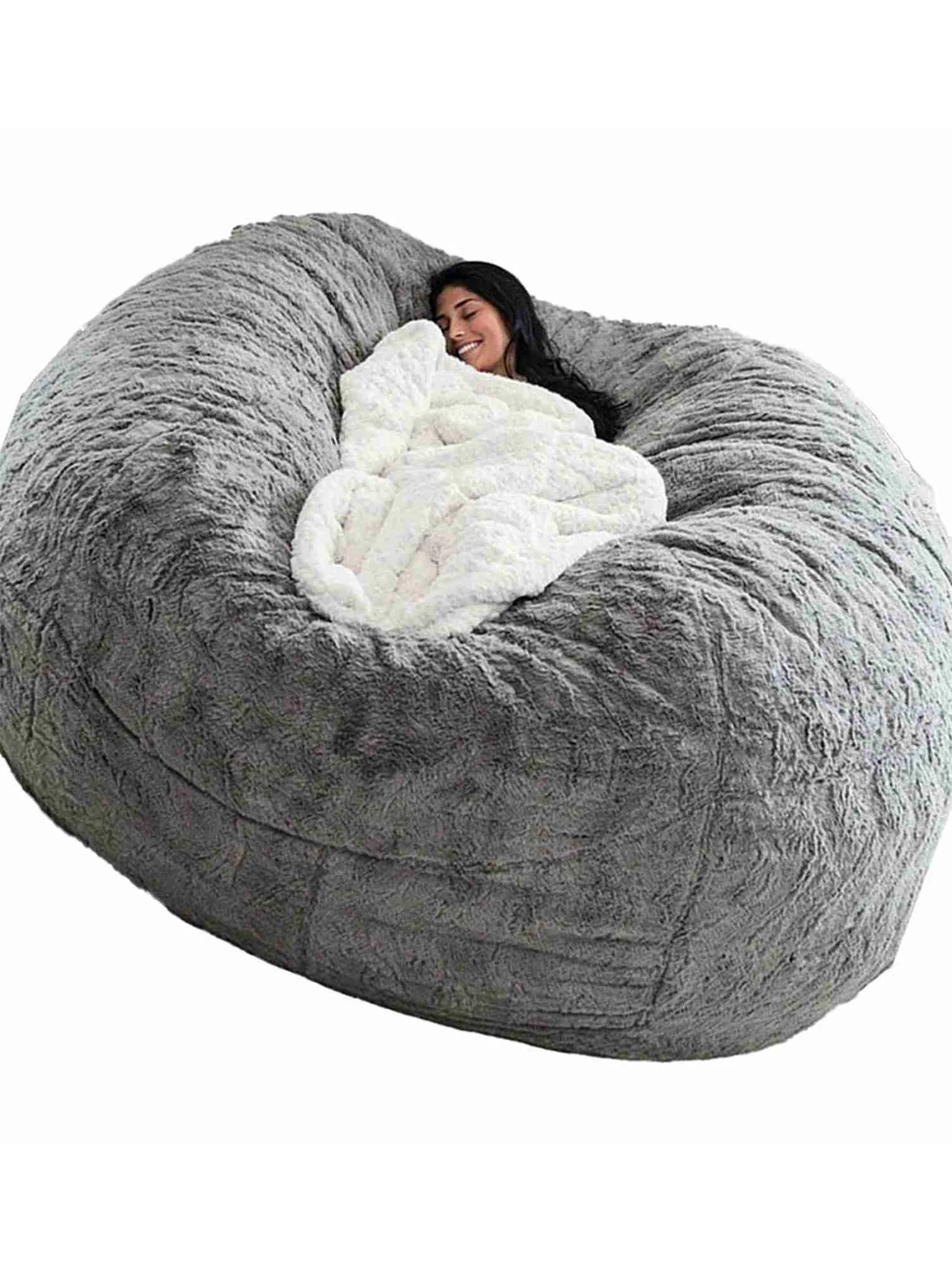 Home Sponge Bed Bean Bag Chair Cover Slipcover Double Bedroom Balcony Large Couch Round Soft Fluffy Cover No Fillings Only Cover