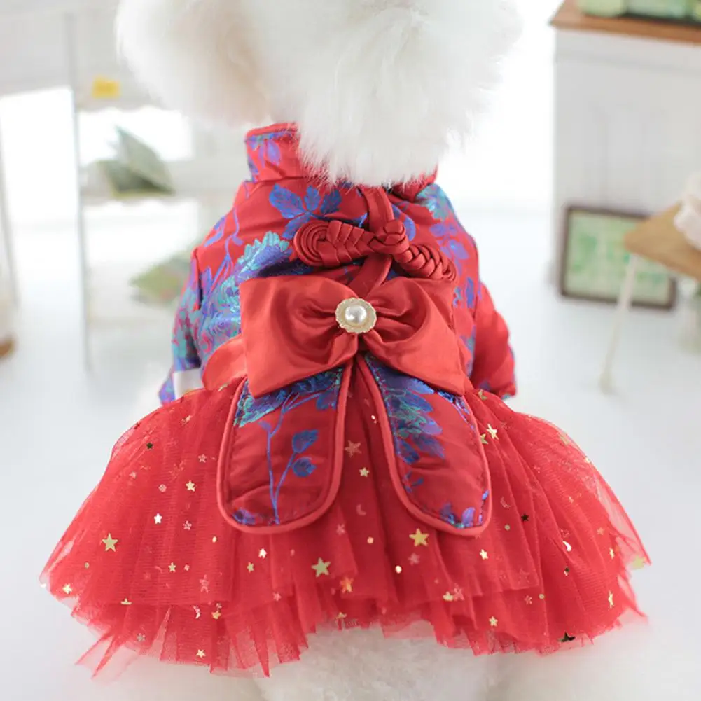 Pet Dress Pet Wedding Couple Tang Dress Delicate Coil Buttons with Bow Tie Mesh Patchwork Thickened Cute ropa para perros