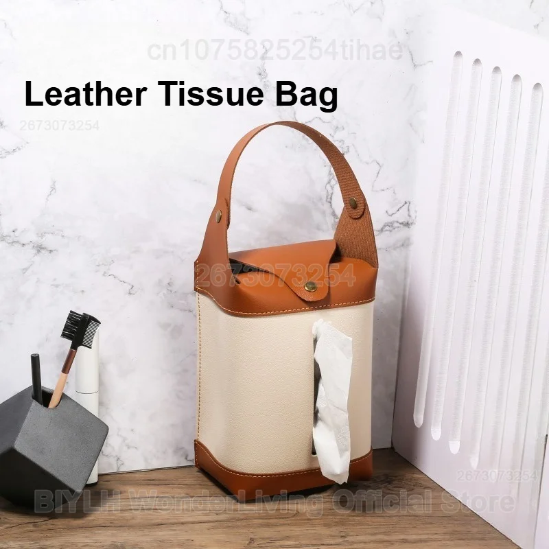 Leather Portable Hanging Pumping Paper Bag Large-capacity Pumping Paper Storage Bag Facial Tissue Bag for Home Office Storage