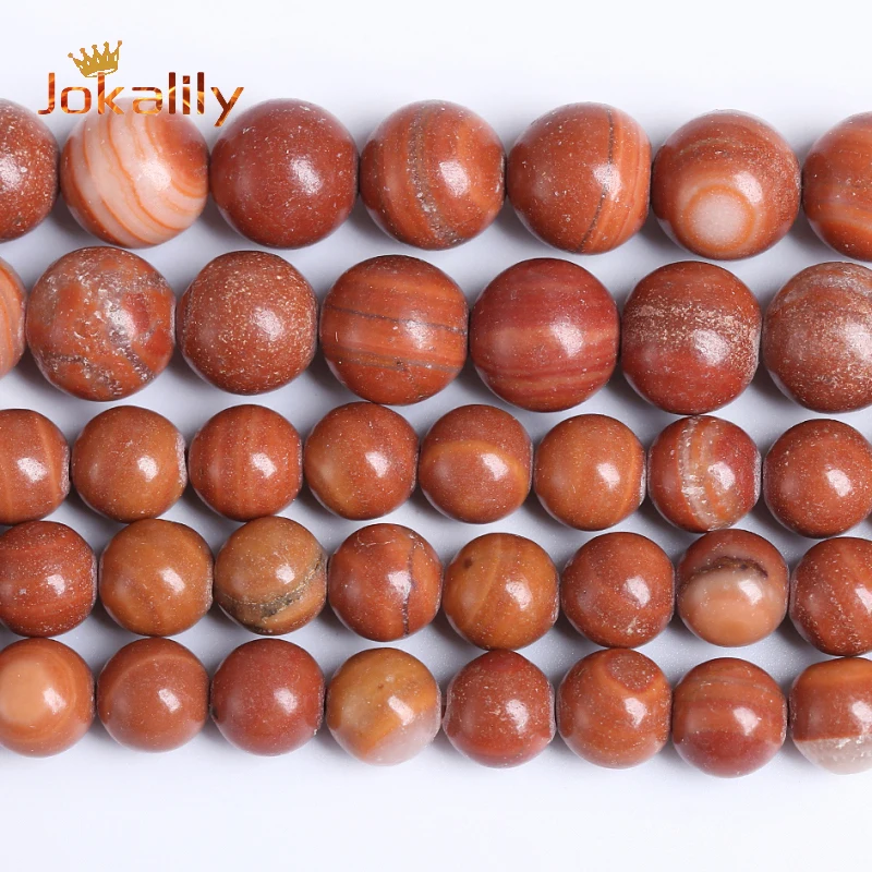 Natural Minerals Gem Orange Wood Grain Jaspers Stone Loose Beads For Jewelry Making Diy Bracelets Necklaces 4 6 8 10 12mm 15