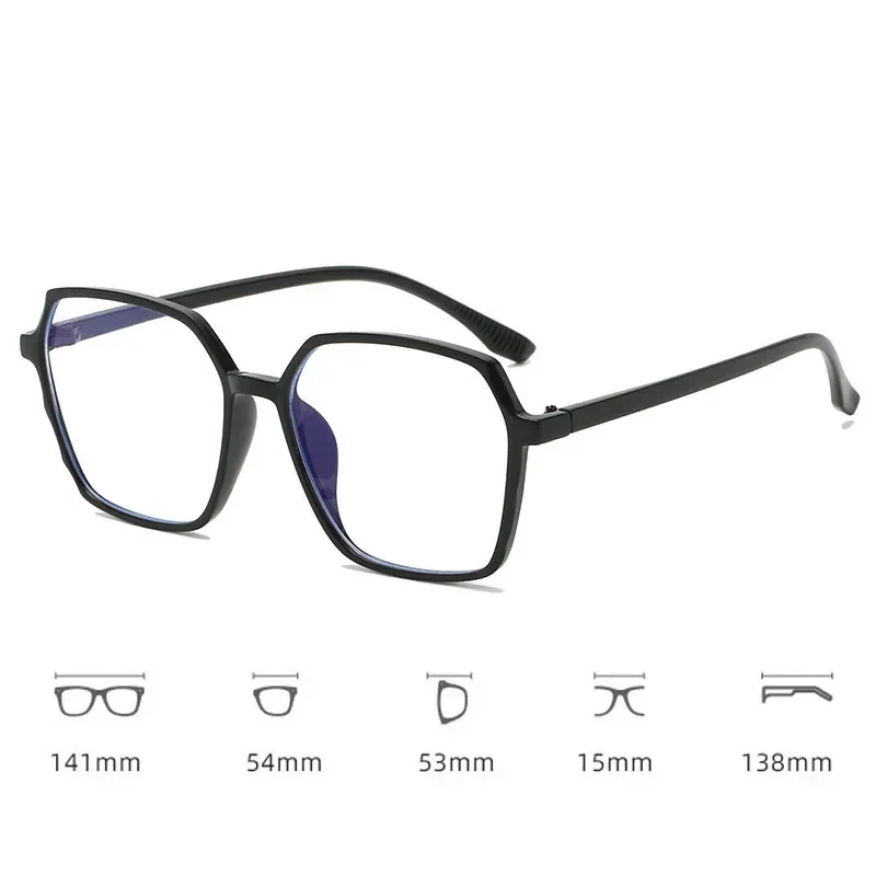 Oversized Square Frame Prescription Myopia Eyewear Polyhedral Glasses Anti Blue Light Eye Protection Near Sight Eyeglasses