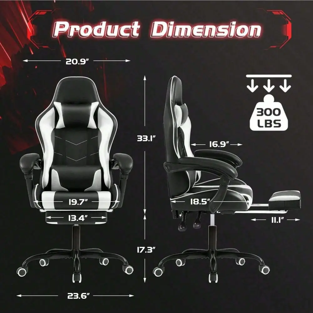 Gaming Chair With Footrest, High Back Ergonomic Design Computer Desk Chair