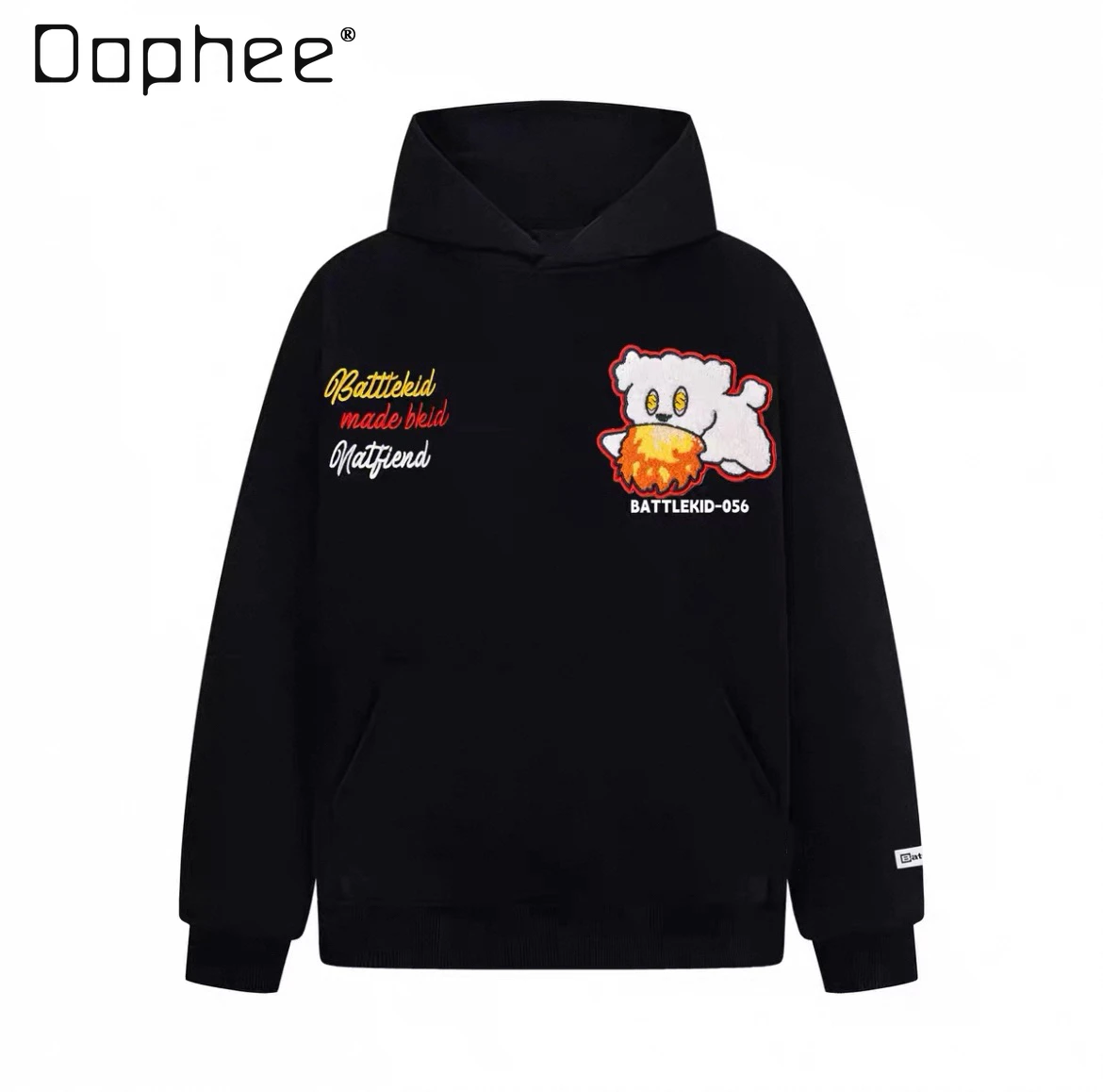 

2025 Spring and Autumn New American Retro Cartoon Puppy Letter Patch Black Hoodie Unisex Loose Casual White Gray Hoodie