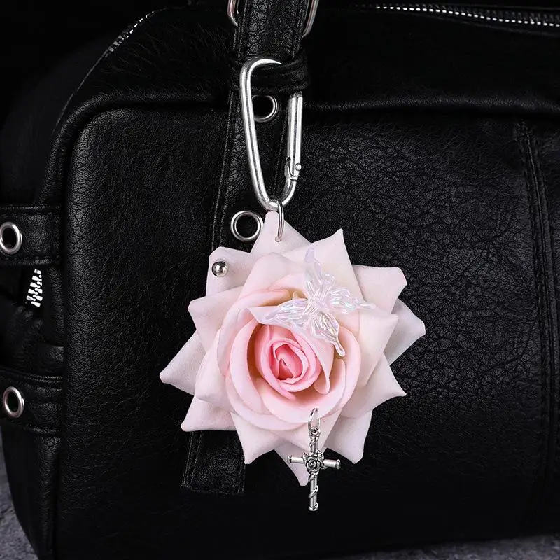 Exquisite Design Simulation Rose Flower Shape Butterfly Keychain Pendant Bag Decoration Gift