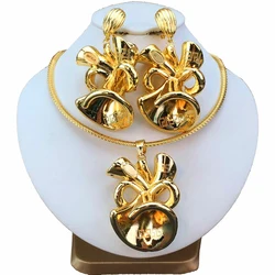 Fashion Italian Dubai Gold Plated Jewelry Set Simple Style Big Pendant Necklace Light Weight Jewelry Set for Woman FHK17487