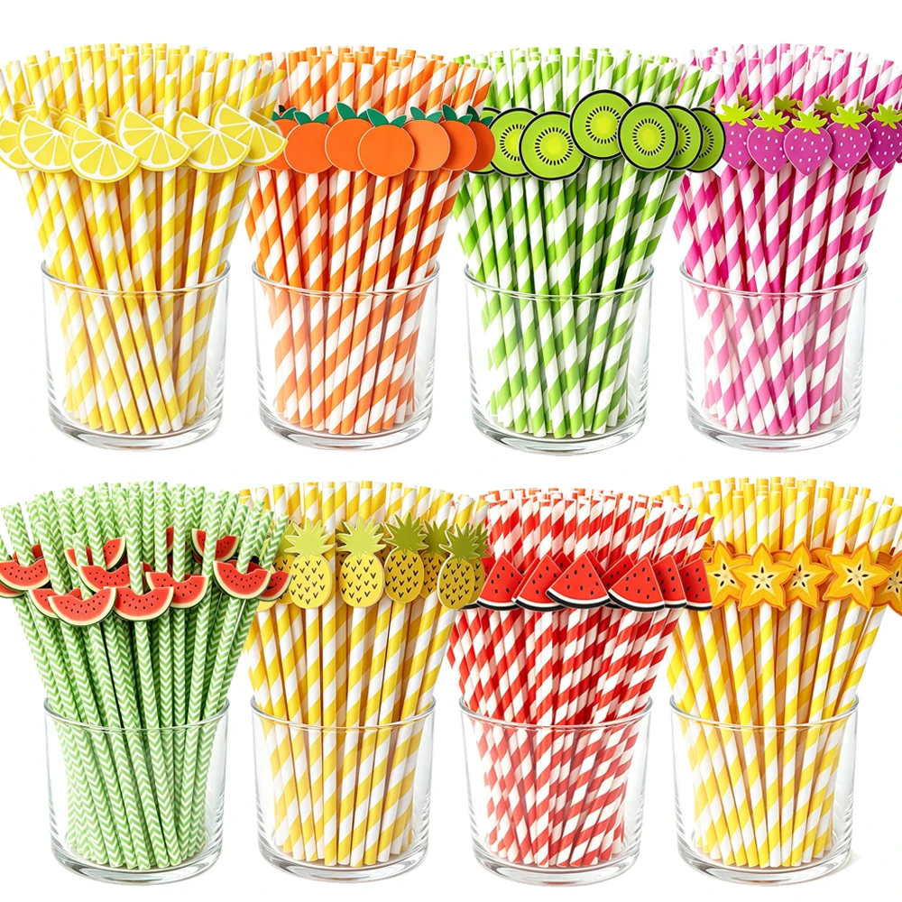 Papier jetable thème fruits, paille, fraise, pastèque, ananas, Kiwi, citron, motif, décor de fête aux fruits d'été, 10/20/30/50 pièces