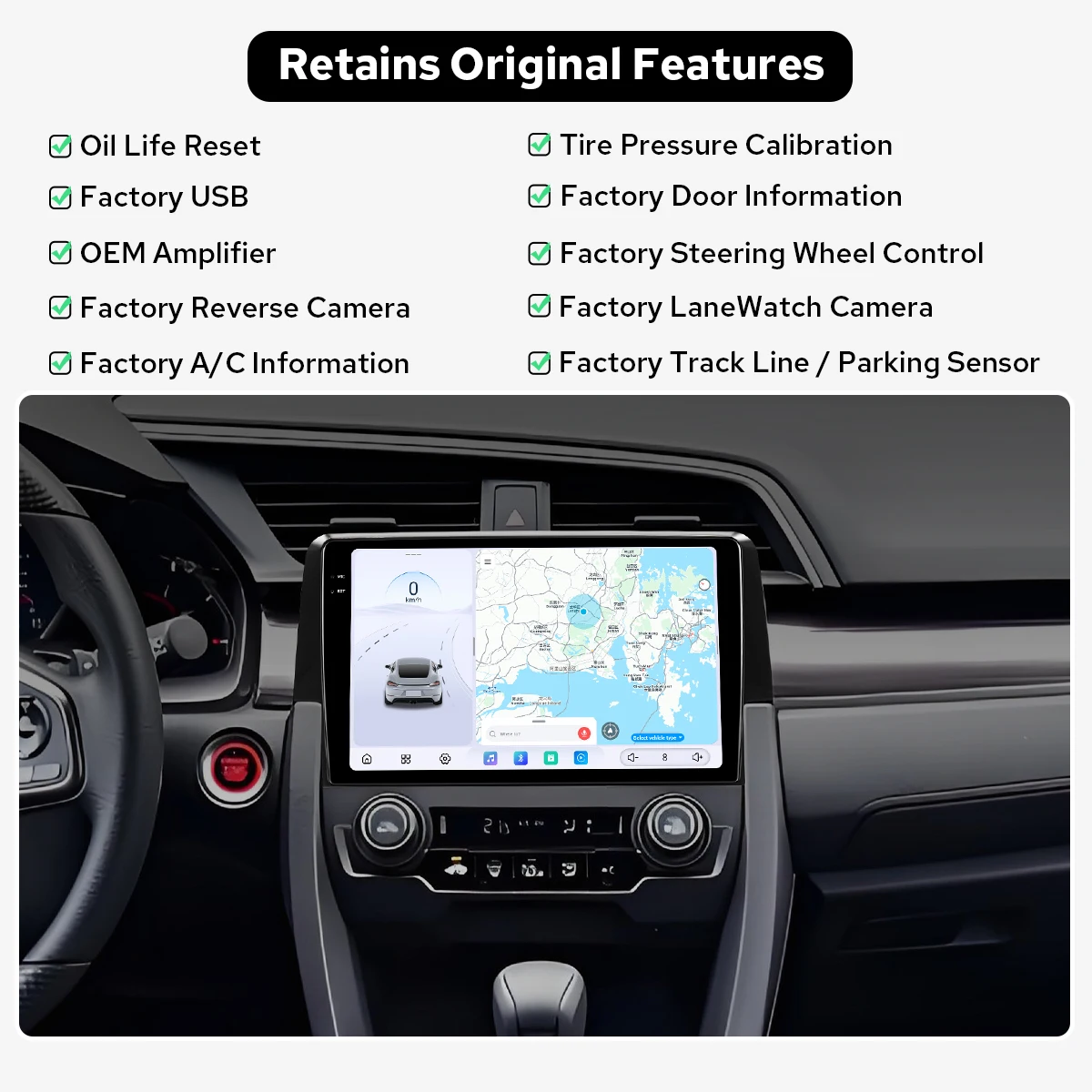 12GB 256GB Car Audio System Car Stereo For Honda Civic 2016-2021 Multimedia Player With CarPlay HDMI UBS Type-C Dual Bluetooth
